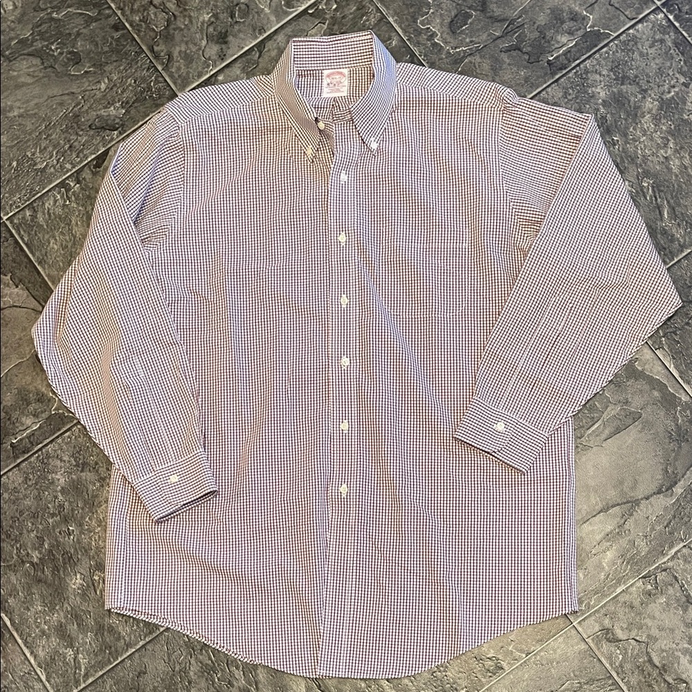 BROOKS BROTHERS Classic Brown Checkered Button-Down Preppy Business Casual Shirt